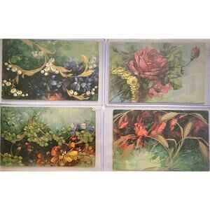 Lot Of Four Vintage Antique Embossed Postcards Flowers